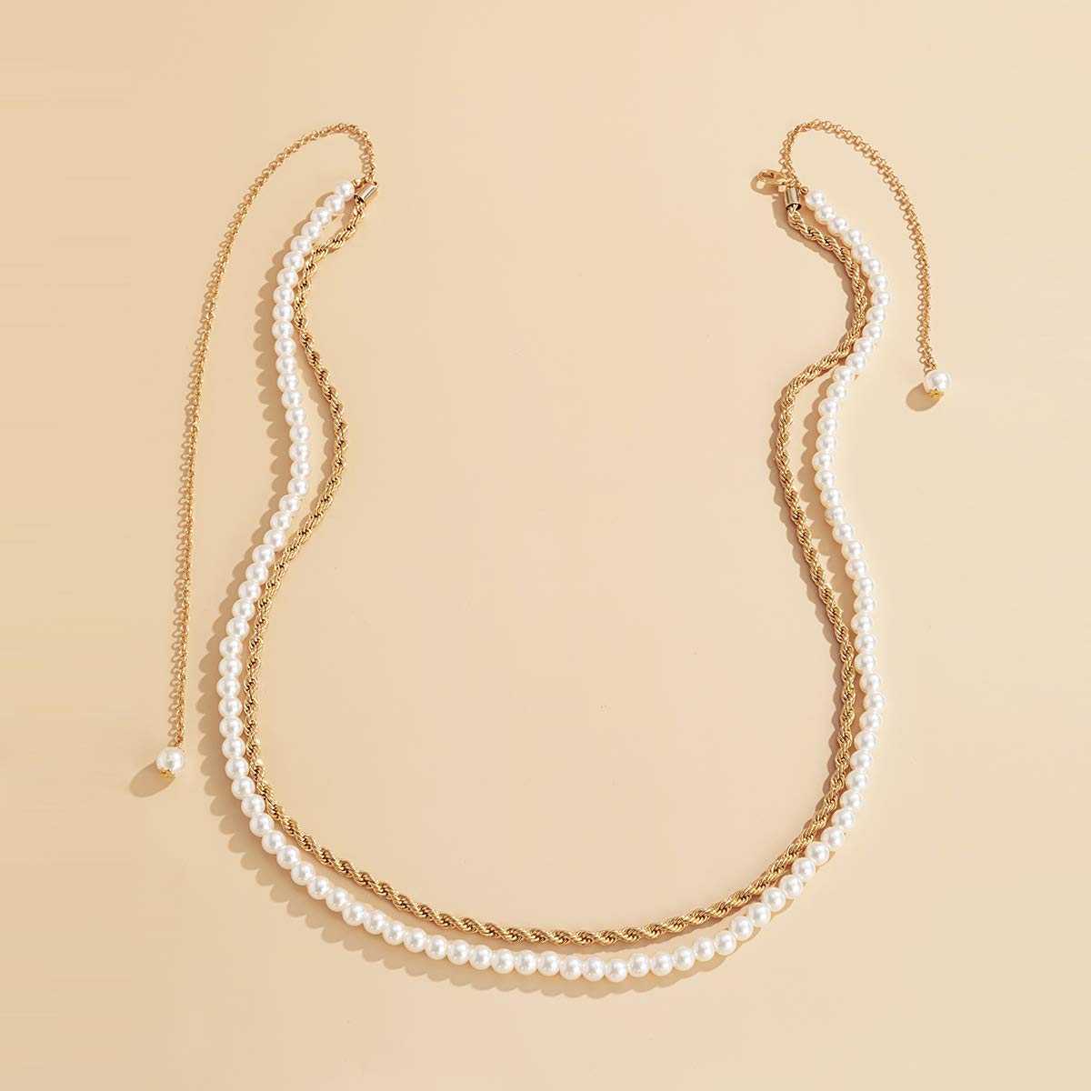 Rumtock Pearl Beaded Double Layered Gold Waist Chain for Women Belt Chain for Dress Decoration