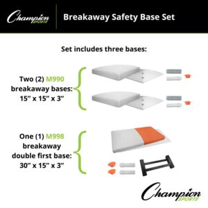 Champion Sports Breakaway Safety 3-Piece Baseball Base Set with Double First Base - Molded Rubber, Official Size, Heavy-Duty All Rubber Construction