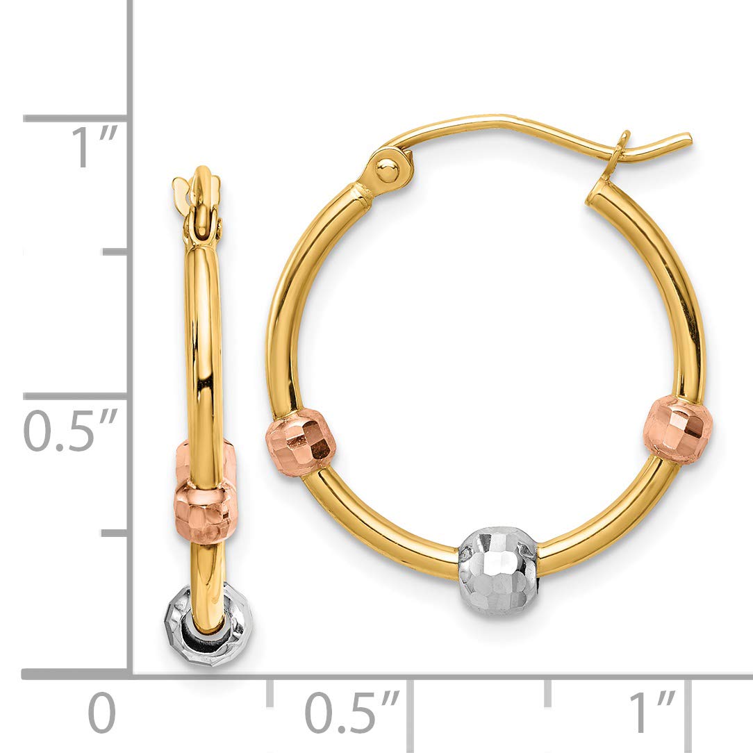 Avariah Gold 14k Polished with Diamond Cut Beads Tri-color Hoop Earrings - 22.25mm