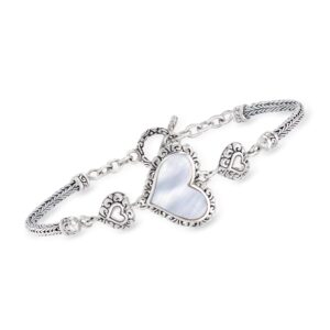 Ross-Simons 10x15mm Mother-Of-Pearl Bali-Style Heart Bracelet in Sterling Silver. 8 inches