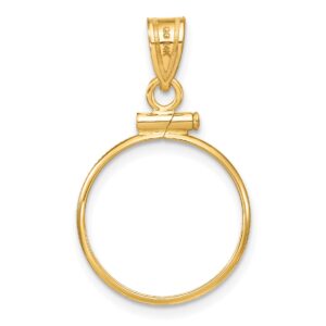 Avariah Wideband Distinguished Coin Jewelry 14k Yellow Gold Polished 16.5mm x 1.35mm Screw Top Coin Bezel Pendant - 28.4mm