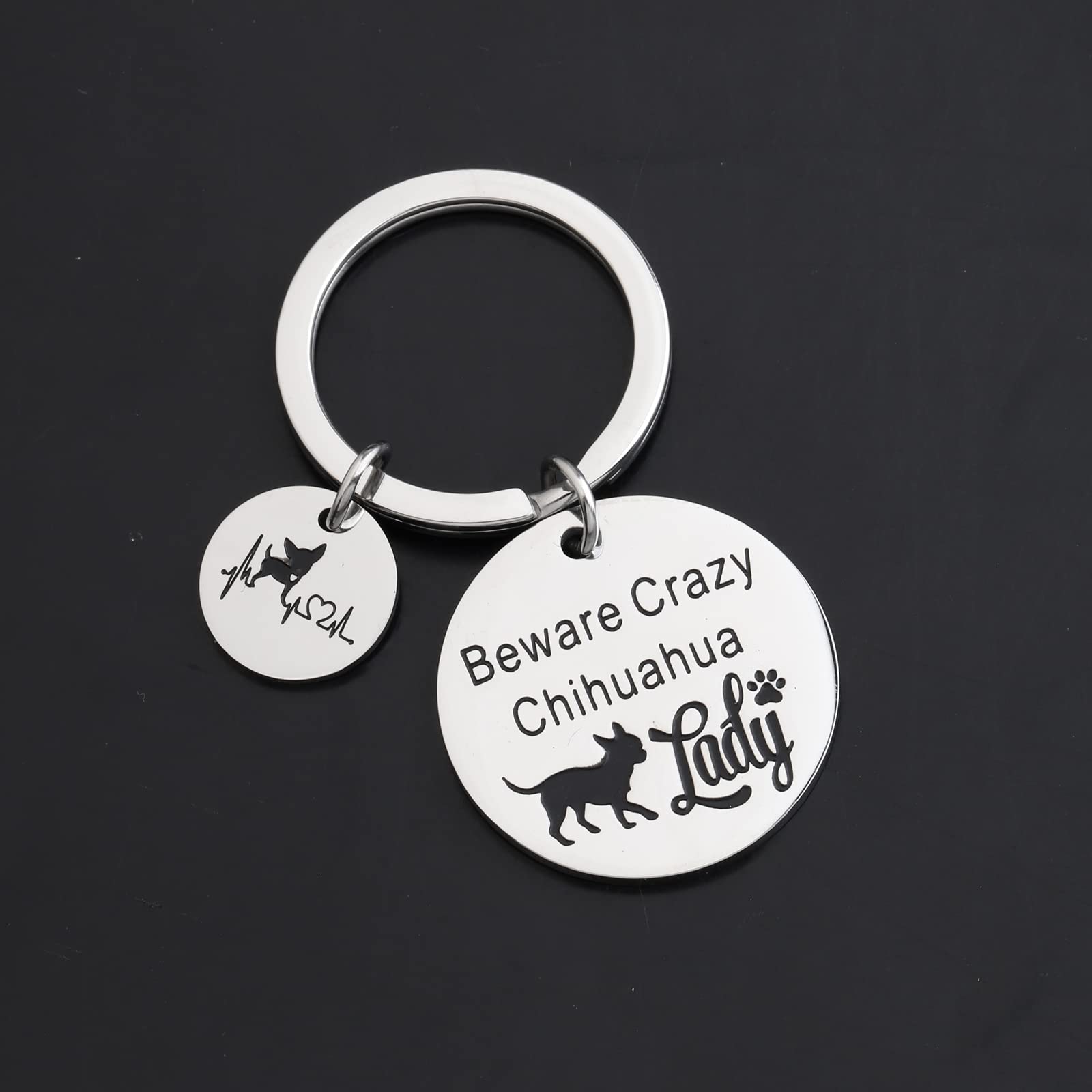 MYOSPARK Chihuahua Dog Lover Gift Beware Crazy Chihuahua Lady Keychain Chihuahua Jewelry Gift for Pet Owners (Chihuahua KC)