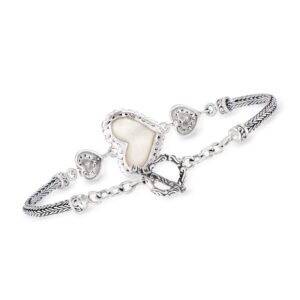 Ross-Simons 10x15mm Mother-Of-Pearl Bali-Style Heart Bracelet in Sterling Silver. 8 inches