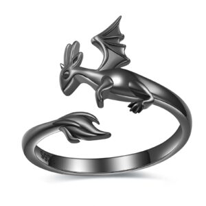 bolelis 925 sterling silver dragon rings for women - cute open adjustable dinosaur ring jewelry,wrap thumb dragon ring christmas gift for women