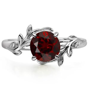 luo round shaped 1.68 ct garnet ring branch promise ring 925 sterling silver january birthstone ring for women us size 8