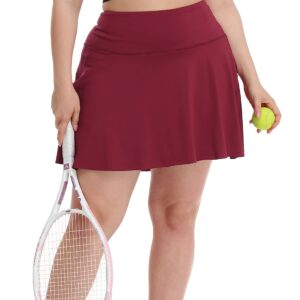 HDE Women's Plus Size Tennis Skort Pleated Athletic Golf Skirt with Shorts Burgundy - 3X