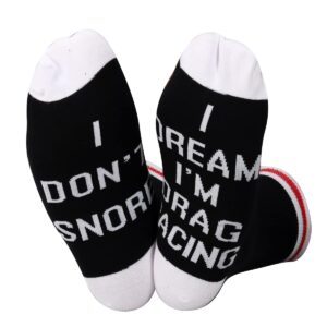 zjxhpo drag racing crew socks i don’t snore i dream i’m drag racing novelty sock car lover gift car drag racing gift (snore drag racing)