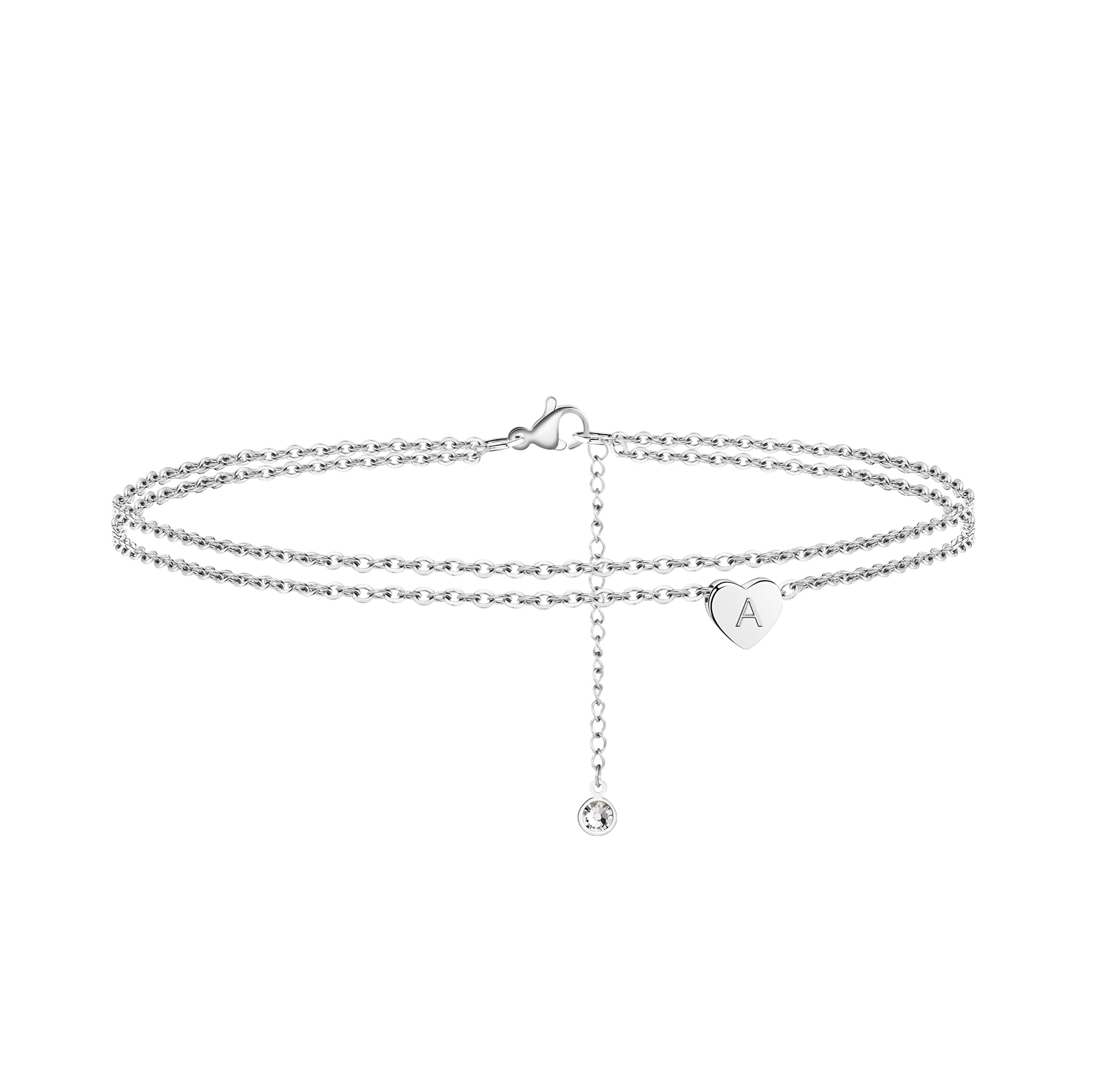 Turandoss Silver Initial Anklet Bracelet for Women, Layered Ankle Bracelet Summer Boho Beach Minimalist Initial Silver Anklet for Women Anklet with Initials A