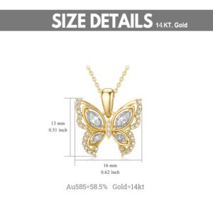 Ayafee 10K 14K 18K Gold Butterfly Necklace for Women, Real Gold Butterfly Pendant Necklace Jewelry Gift for Birthday, Mother's Day