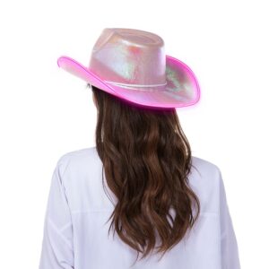 Light Up Disco Cowgirl Hat, Holographic Space Cowboy Hat, Led Pink