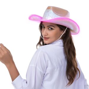 Light Up Disco Cowgirl Hat, Holographic Space Cowboy Hat, Led Pink