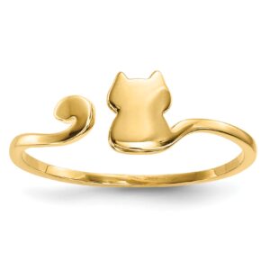 avariah solid 14k yellow gold polished cat adjustable cuff ring - ring size 7.0