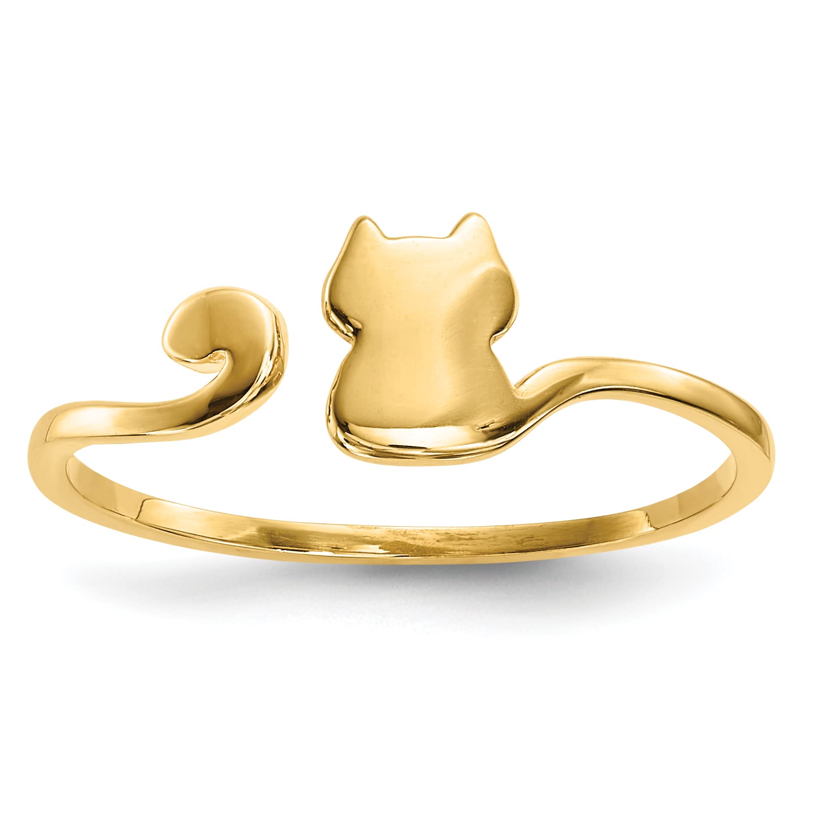 Avariah Solid 14k Yellow Gold Polished Cat Adjustable Cuff Ring - Ring Size 7.0