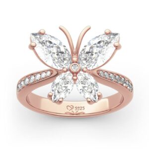 jeulia sterling silver rose gold-plated butterfly ring band for women girls romantic diamond jewelry for her wedding birthday mother's day anniversary with gift box (butterfly, 6)