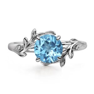 luo round shaped 1.68 ct swiss blue topaz ring branch statement ring 925 sterling silver december birthstone ring for women us size 10