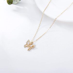 Ayafee 10K 14K 18K Gold Butterfly Necklace for Women, Real Gold Butterfly Pendant Necklace Jewelry Gift for Birthday, Mother's Day