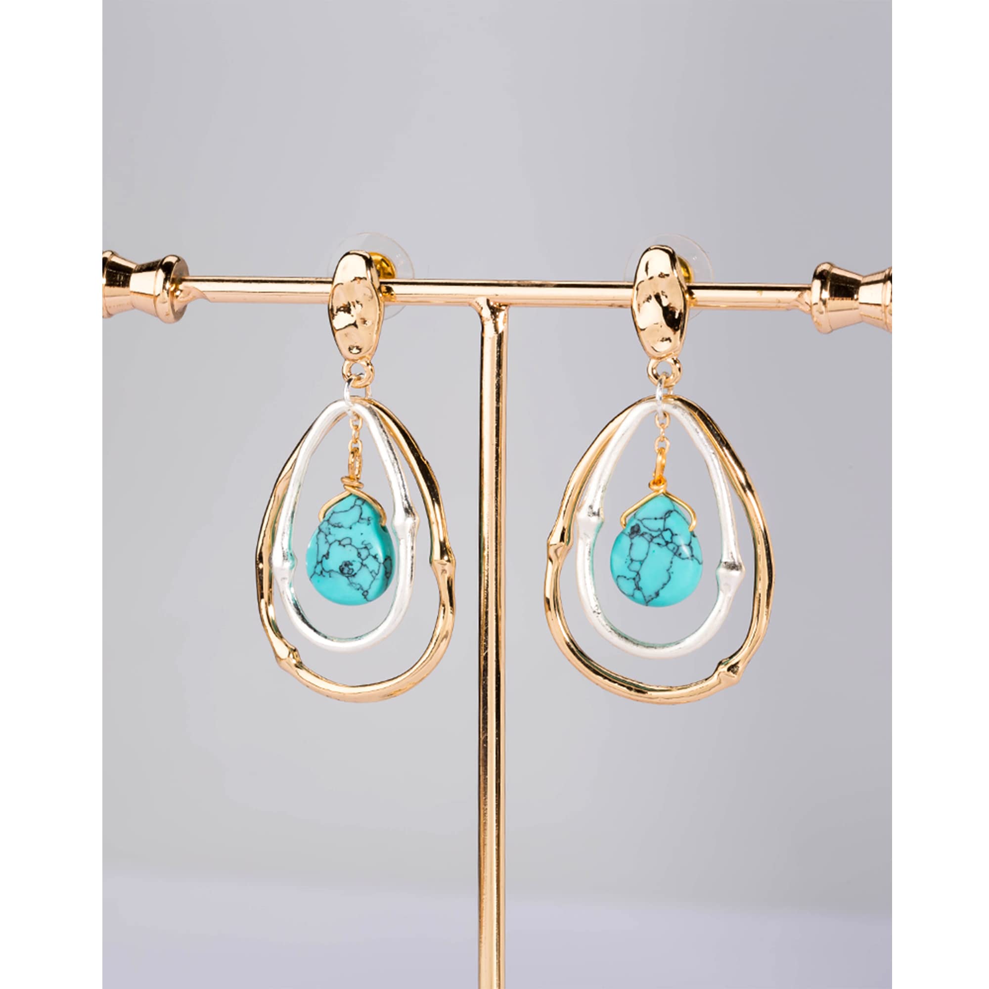 Turquoise Gold Hoop Earrings for Women,Turquoise Large Oval Drop Dangle Western Stylish Silver Earrings Jewelry