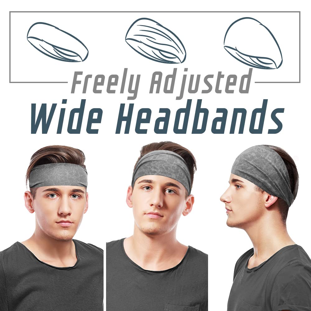 MYKURS 10 PCS Workout Headbands for Men and Women, Wide Sweat Bands Yoga Headbands No Slip, Mens Sports Headbands for Long Hair