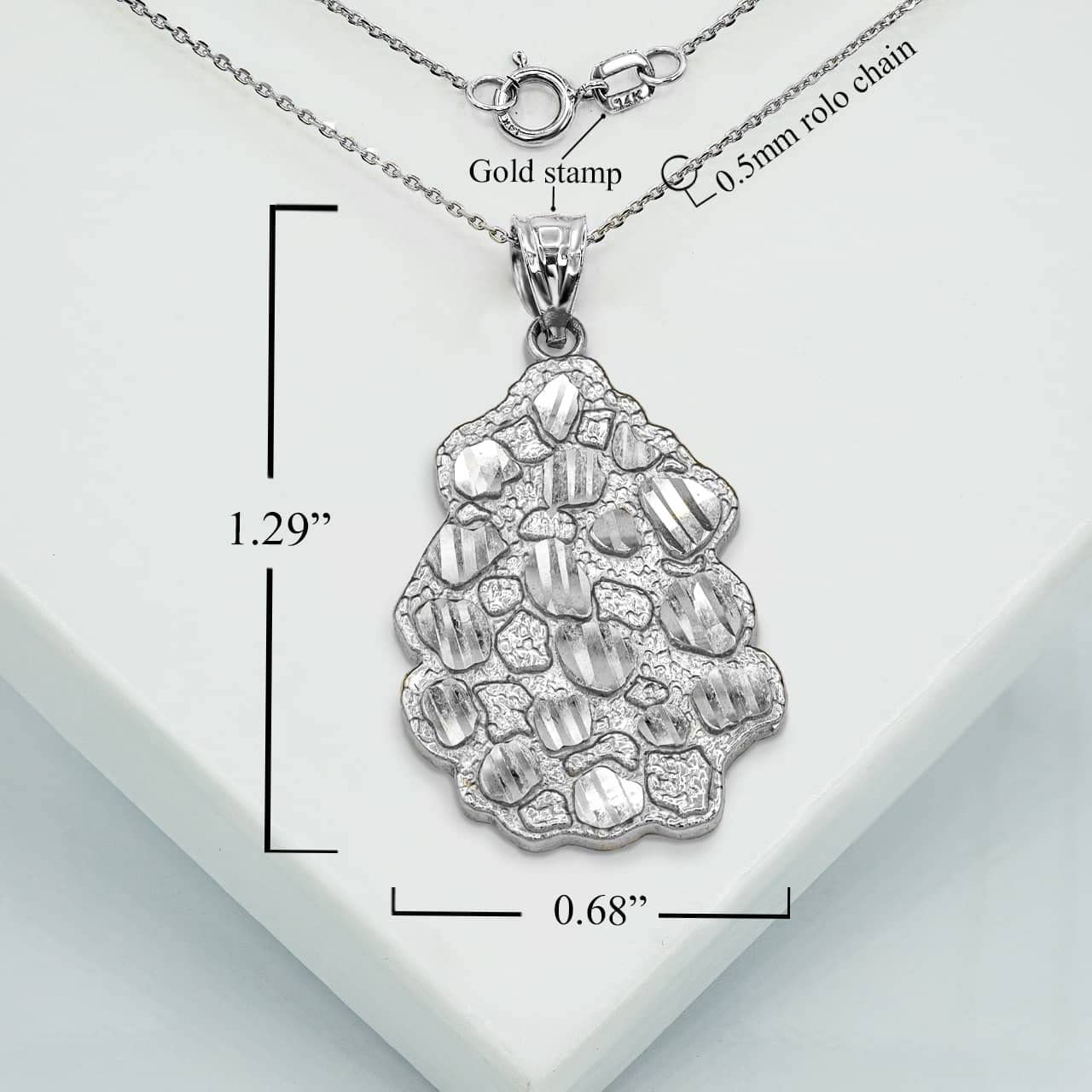 Solid 14k White Gold Diamond Cut Nugget Style Charm Pendant