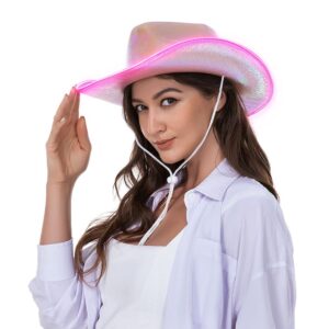 Light Up Disco Cowgirl Hat, Holographic Space Cowboy Hat, Led Pink