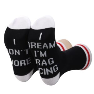 ZJXHPO Drag Racing Crew Socks I Don’t Snore I Dream I’m Drag Racing Novelty Sock Car Lover Gift Car Drag Racing Gift (Snore Drag Racing)