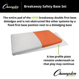 Champion Sports Breakaway Safety 3-Piece Baseball Base Set with Double First Base - Molded Rubber, Official Size, Heavy-Duty All Rubber Construction