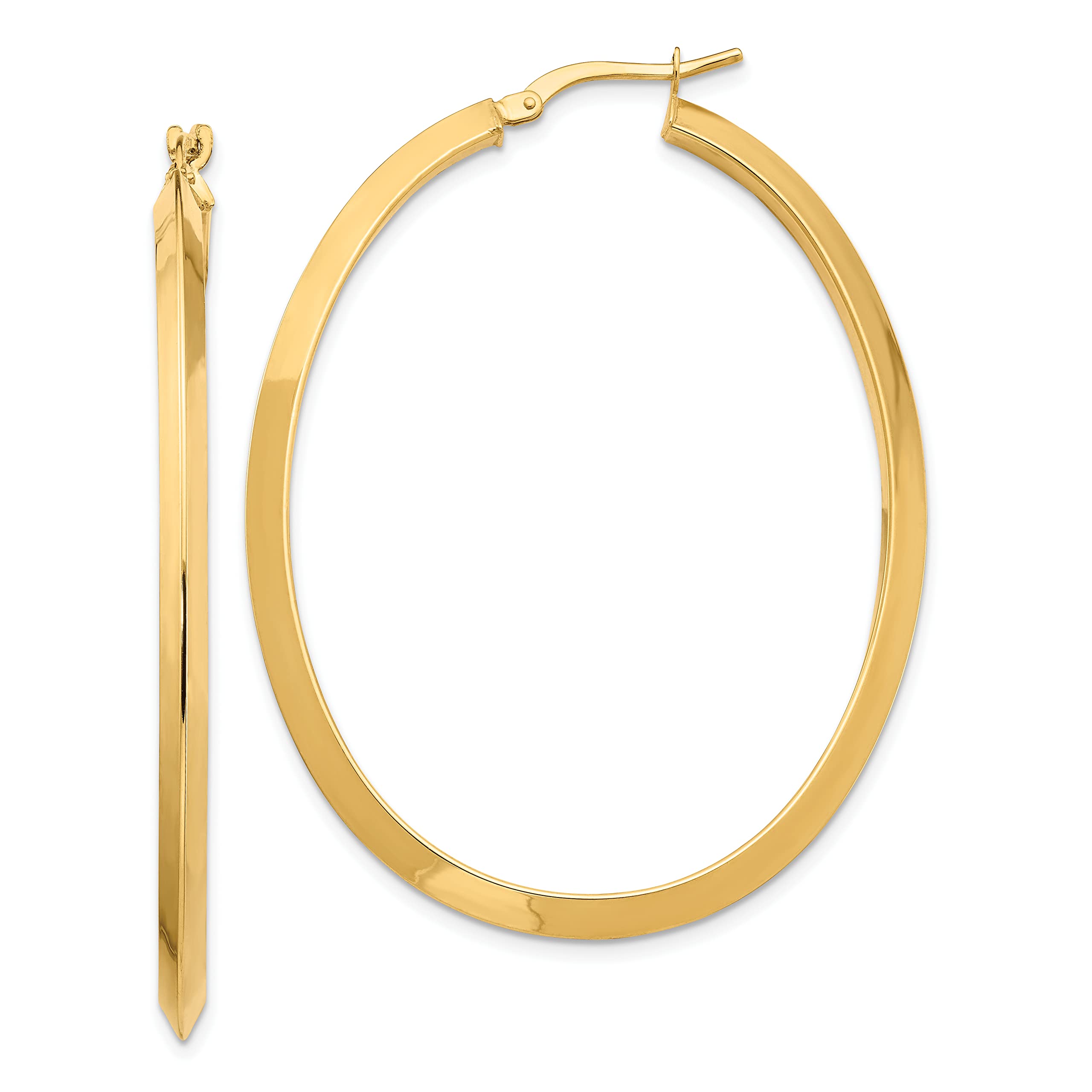 Avariah Solid 14K Yellow Gold Large 3mm Knife Edge Oval Hoop Earrings - 51.5mm