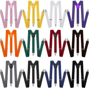 Eurzom 12 Pcs Adjustable Elastic Y Back Style Suspenders with Metal Clips 1 Inch Wide Y Shape Suspenders for Men and Women, 12 Colors