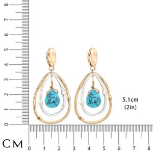 Turquoise Gold Hoop Earrings for Women,Turquoise Large Oval Drop Dangle Western Stylish Silver Earrings Jewelry