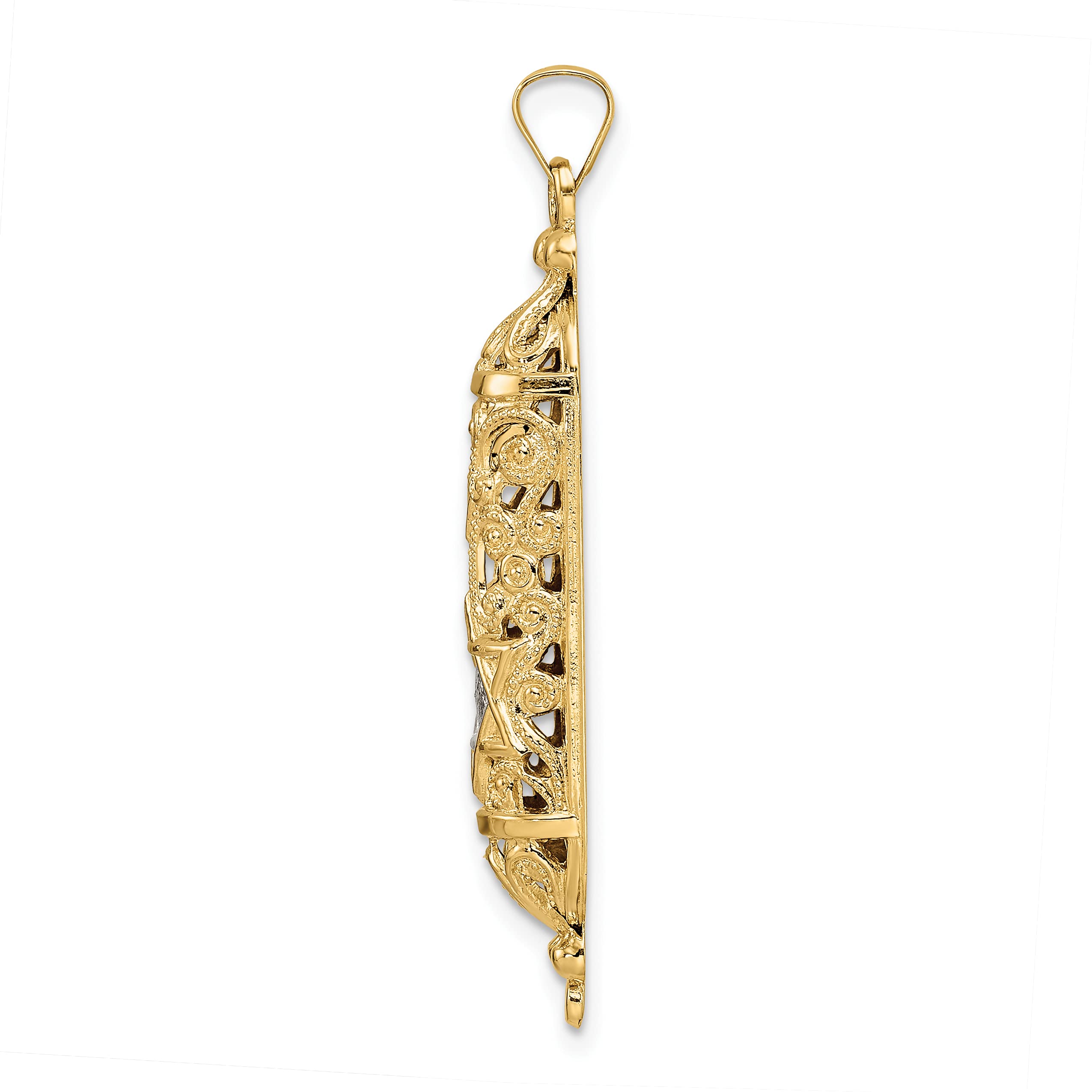 Avariah 14k Yellow Gold Polished and Textured Solid Mezuzah Pendant - 40mm