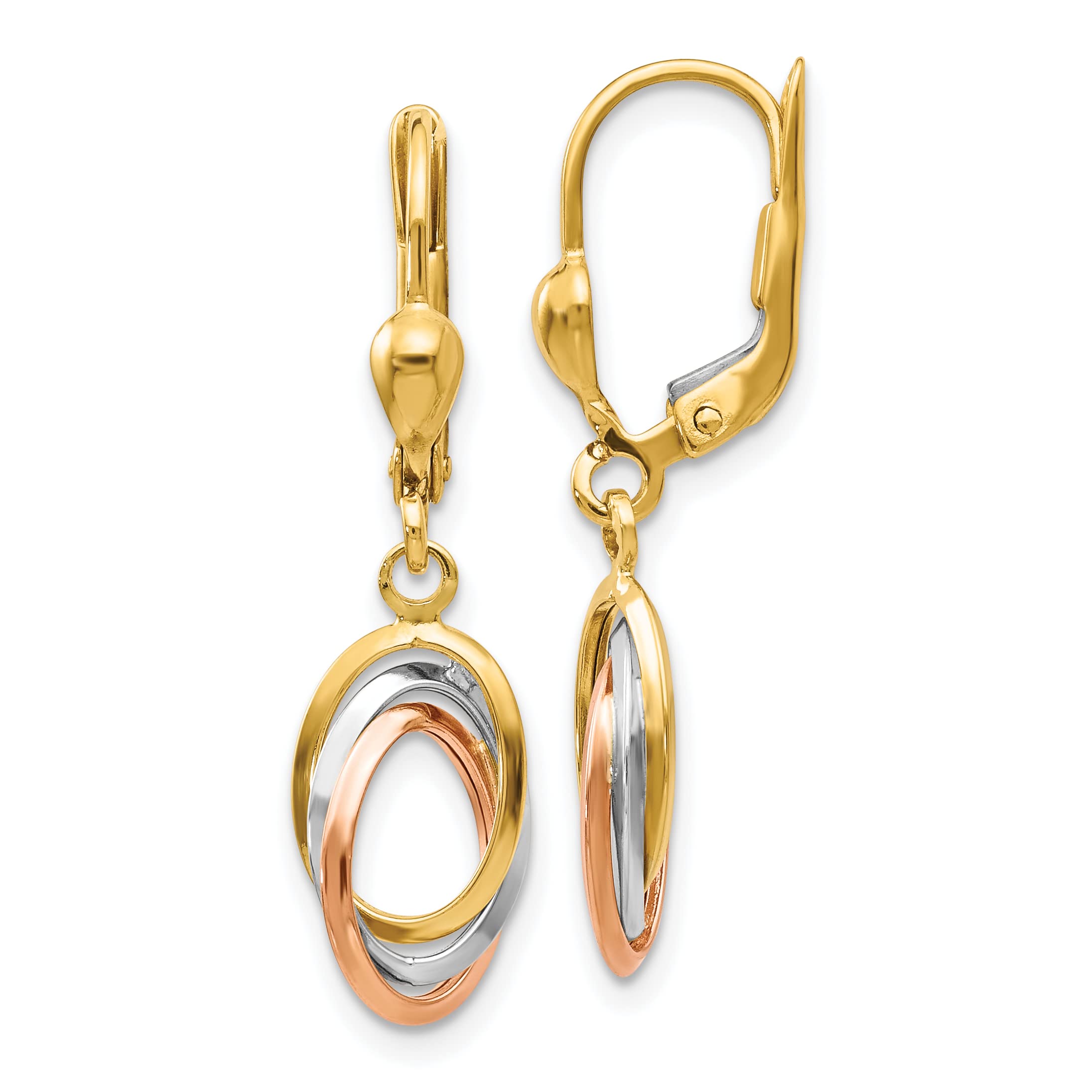 Avariah Gold 14K Tri-Color Polished Dangle Leverback Earrings - 30mm