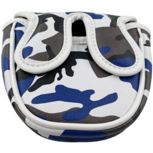 Gbourly Golf Club Blue Camouflage Mallet Putter Cover Camo Magnetic Center Shafted PU Leather Headcover