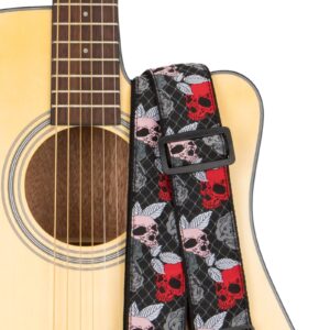 Skull Guitar Strap for Electric/Acoustic Guitar/Bass, Includes 2 Strap Locks + Strap Button, Jacquard Embroidered Guitar Straps