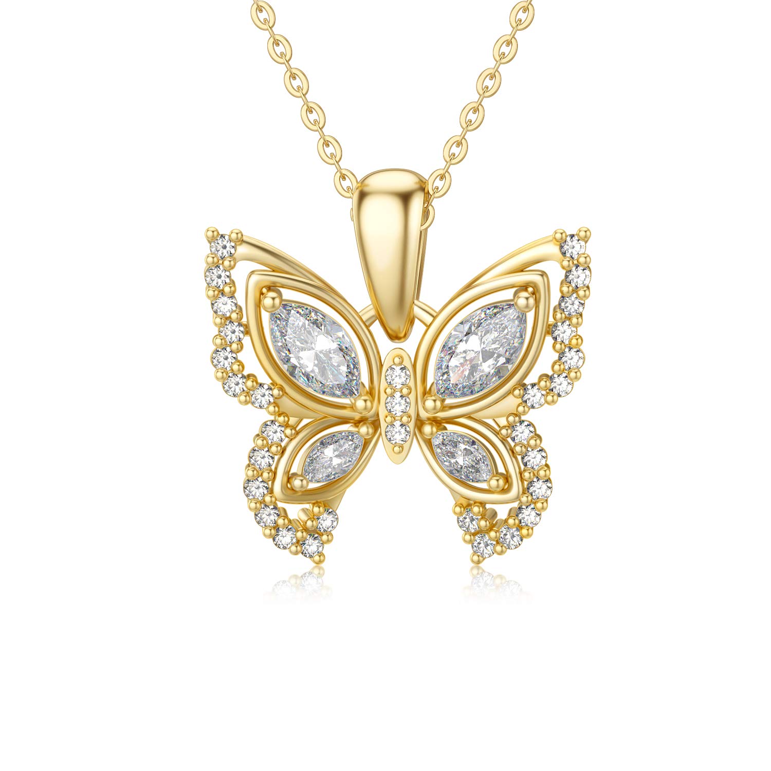 Ayafee 10K 14K 18K Gold Butterfly Necklace for Women, Real Gold Butterfly Pendant Necklace Jewelry Gift for Birthday, Mother's Day