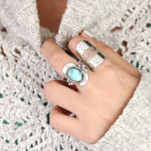 Boho-Magic Sterling Silver Larimar Ring for Women Oval Gemstone Boho jewelry (11)