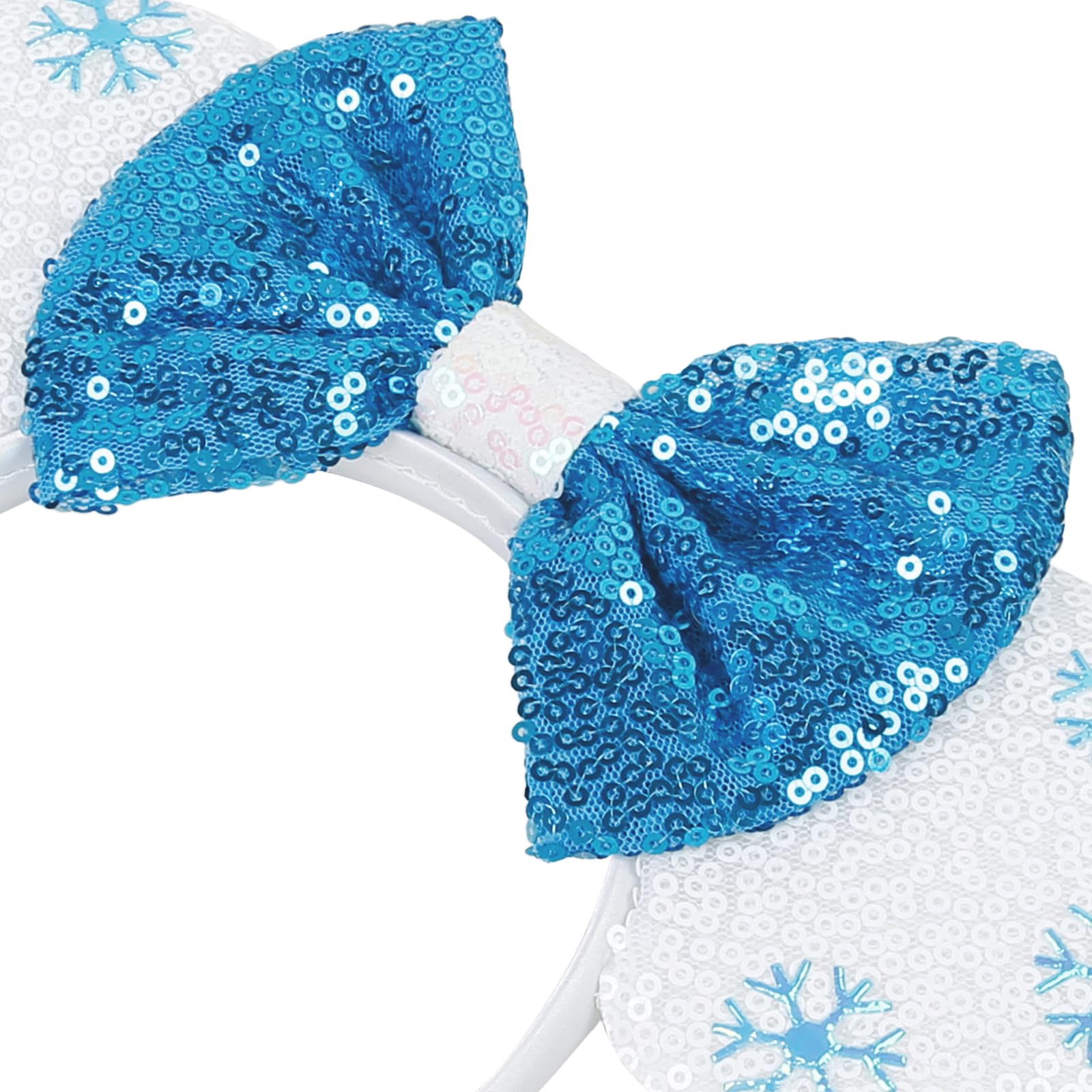 WOVOWOVO Mouse Ears Headbands for Women Girls Sparkle Bow Hairbands Halloween Christmas for Cosplay Costume Princess Party Decorations (Blue Snowflake)