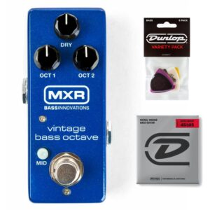 briskdrop mxr m280 vintage bass octave effects pedal bundle with dunlop pick pack and super bright bass strings, m280-pvp117-dbsbn