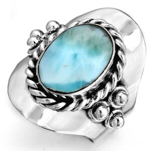 Boho-Magic Sterling Silver Larimar Ring for Women Oval Gemstone Boho jewelry (11)