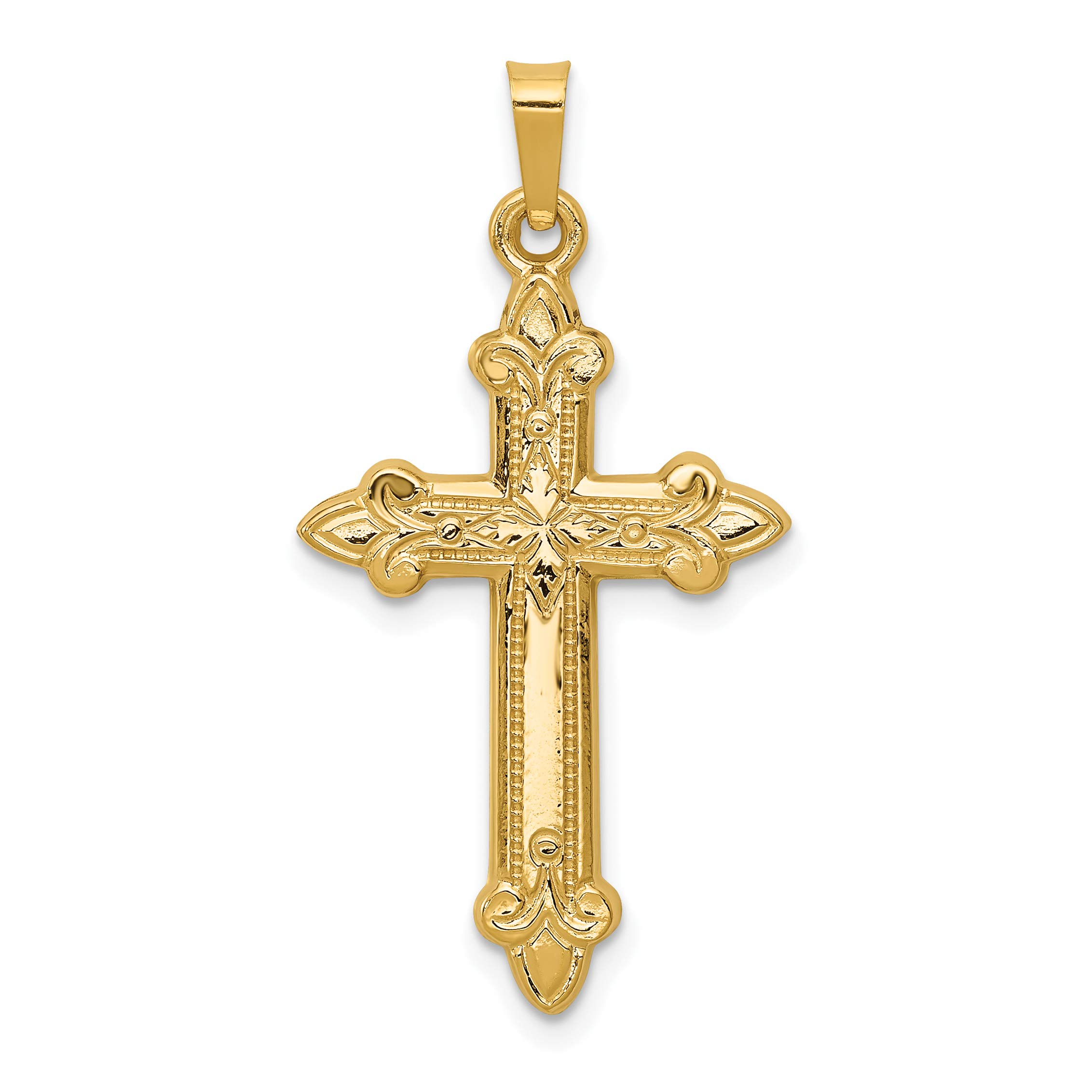 Avariah 14k Yellow Gold Fleur De Lis Cross Pendant - 35mm