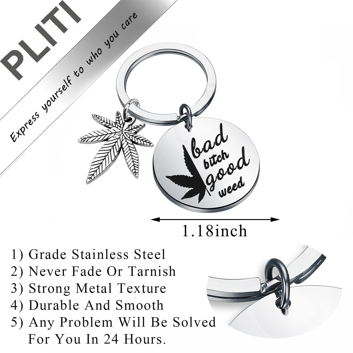 PLITI Marijuana Weed Leaf Gift Bad Bitch Good Weed Keychain 420 Cannabis Weed Jewelry Funny Marijuana Theme Gift Cannabis Leaf Weed Charm Keyring (bitch weed ky)