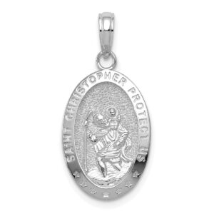 Avariah Solid 10k White Gold Saint Christopher Medal Pendant - 25.2mm