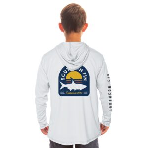 Southern Fin Apparel Kids Fishing Hoodie Shirt Long Sleeve UV UPF SPF Sun Protection Youth Boys Girls (White, Large)