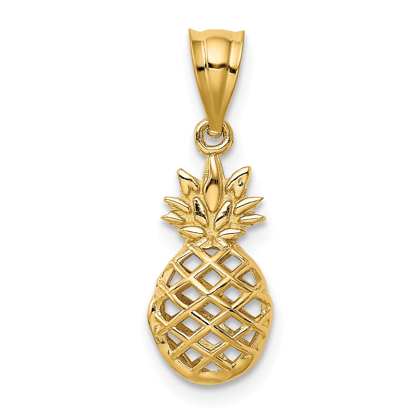 Avariah Solid 14k Yellow Gold Polished 3D Pineapple Pendant