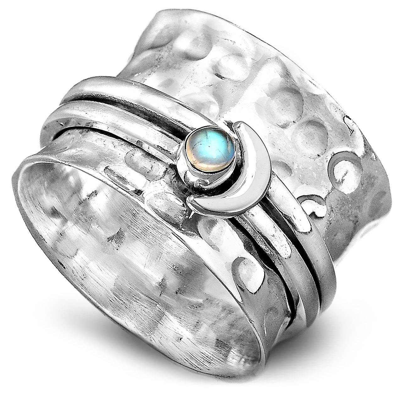 Boho-Magic Spinner Moonstone Moon Ring for Women 925 Sterling Silver Fidget Wide Band (7)