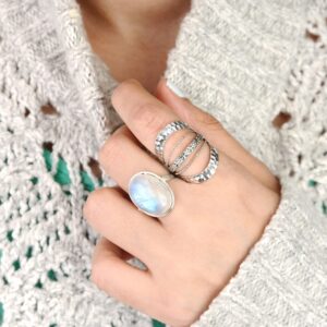 Boho-Magic Sterling Silver Moonstone Ring for Women Oval Gemstone Boho jewelry (10)