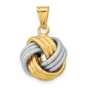 avariah gold 14k two-tone polished textured love knot pendant - made in italy