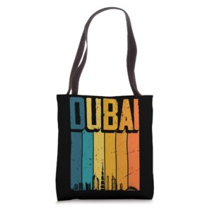 Dubai Arab Emirates Retro Vintage Sunset Skyline Dubai Tote Bag