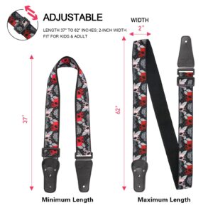 Skull Guitar Strap for Electric/Acoustic Guitar/Bass, Includes 2 Strap Locks + Strap Button, Jacquard Embroidered Guitar Straps