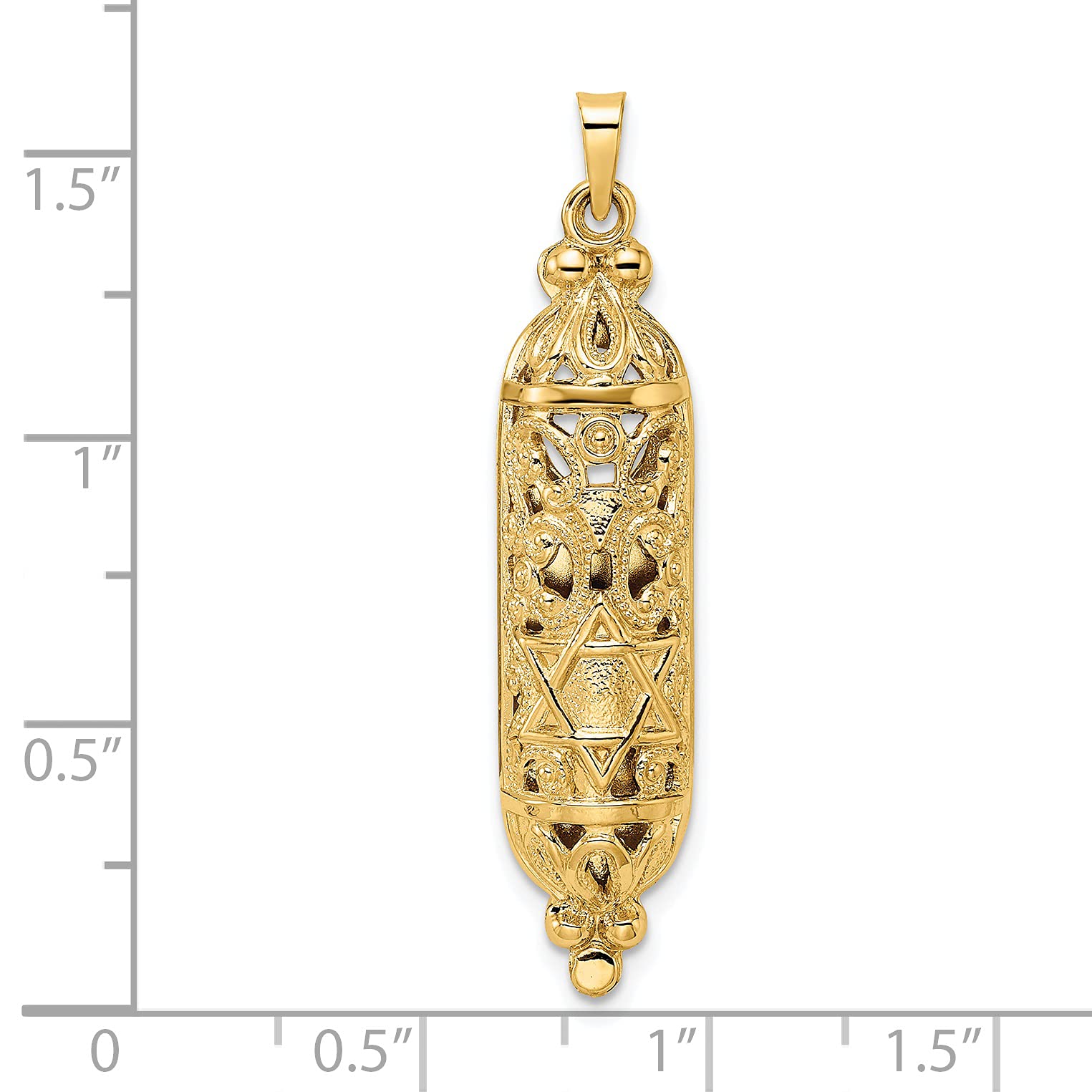 Avariah 14k Yellow Gold Polished and Textured Solid Mezuzah Pendant - 40mm