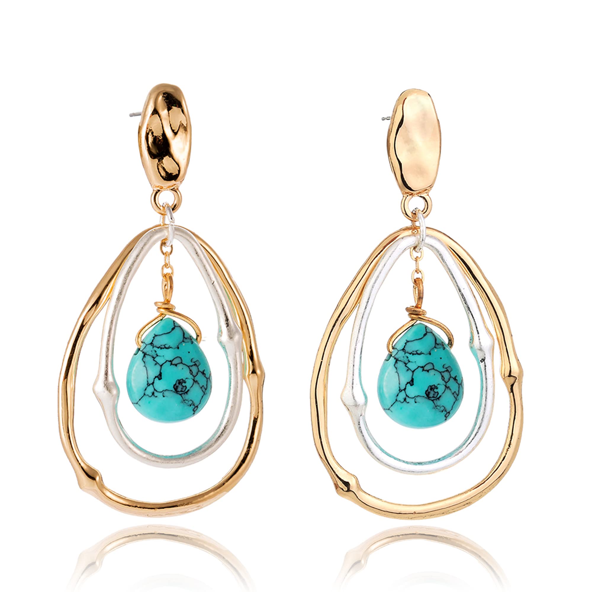 Turquoise Gold Hoop Earrings for Women,Turquoise Large Oval Drop Dangle Western Stylish Silver Earrings Jewelry